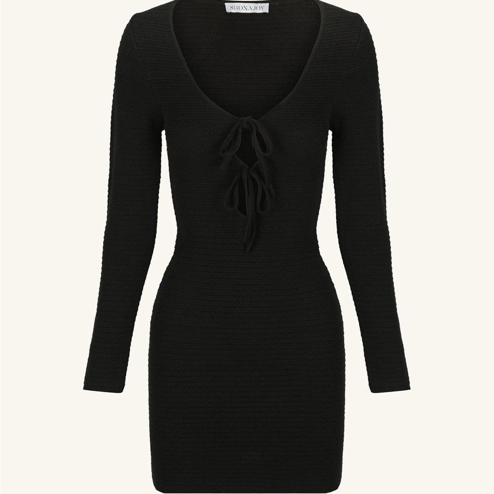 NWT Shona Joy Eve Long Sleeve Keyhole Mini Dress Black Size XS